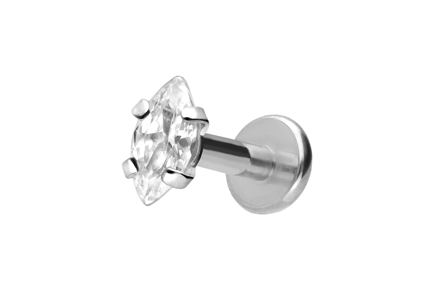 Titan Labret Piercing mit Innengewinde EINGEFASSTER KRISTALLTROPFEN